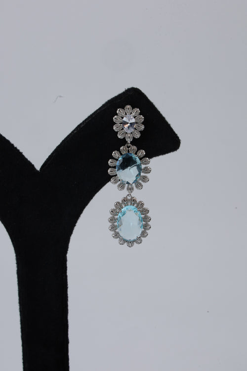 Aqua Blue Triple Crystal Drop Earrings