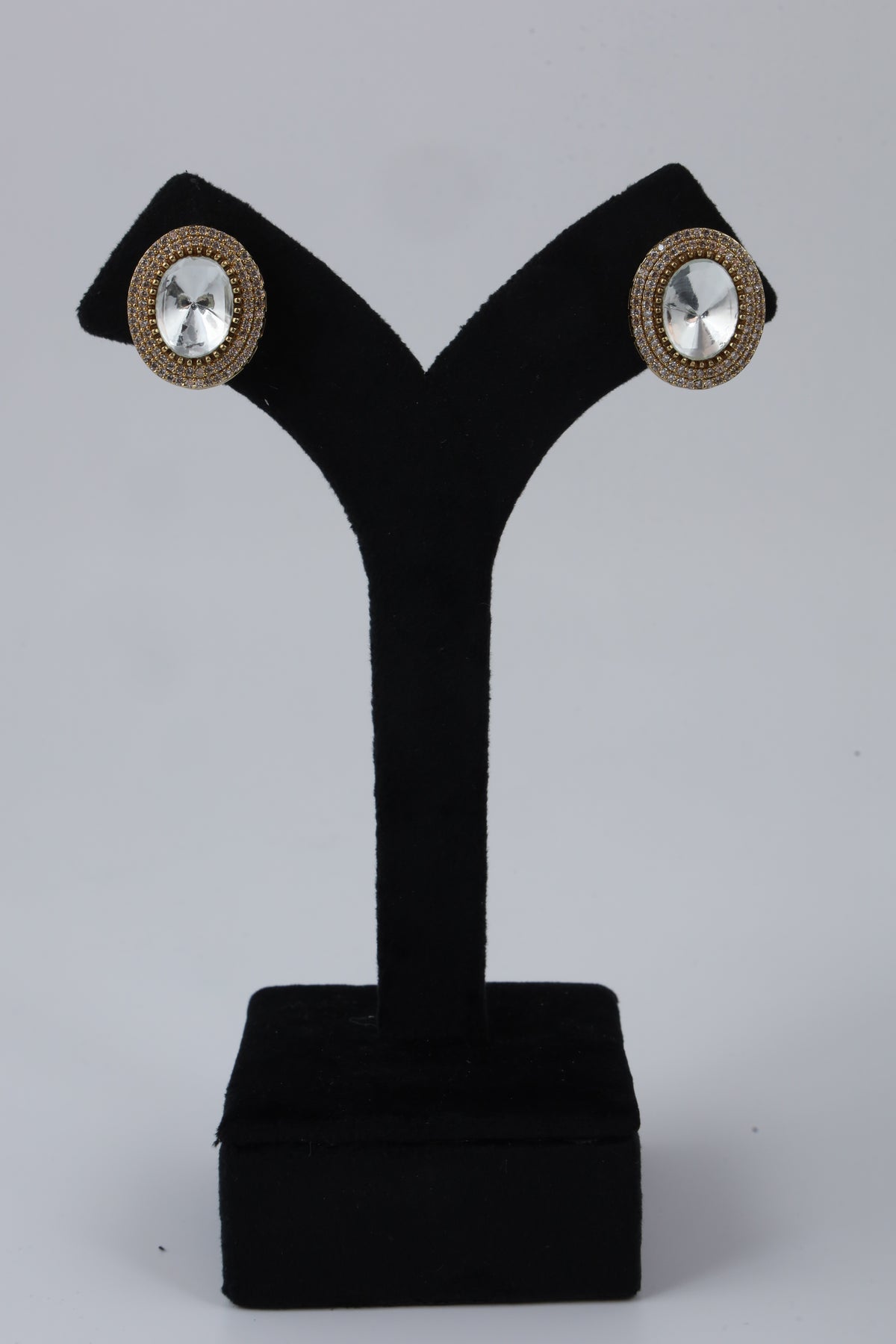Oval Crystal Halo Stud Earrings