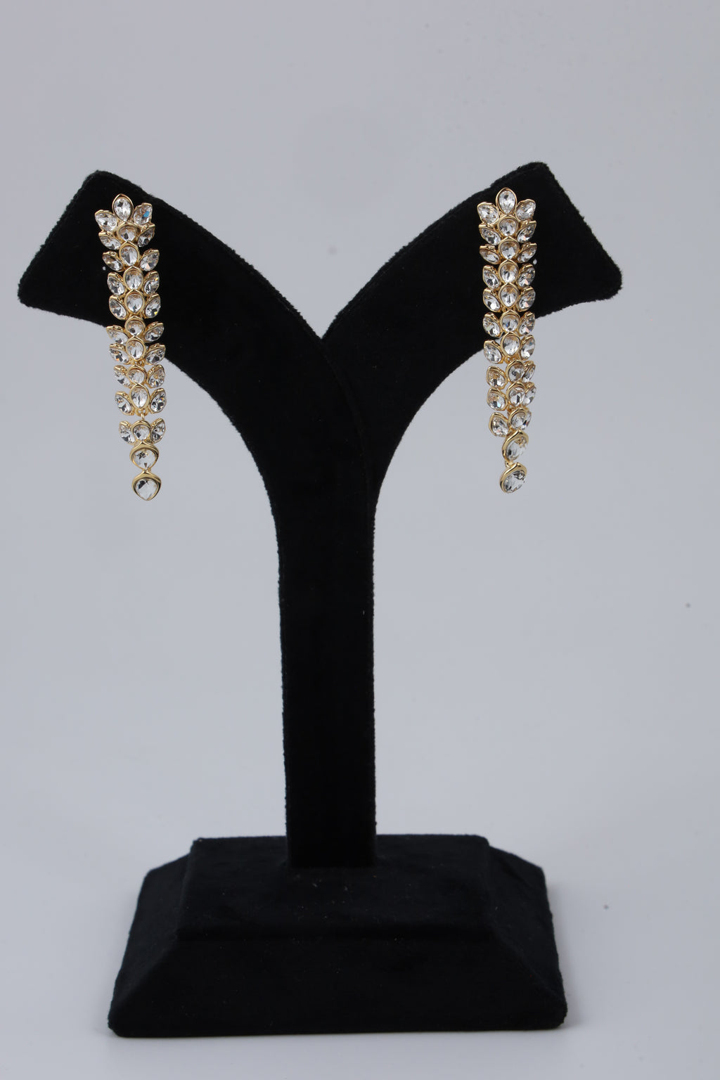 Gold-Tone Crystal Leaf Drop Earrings