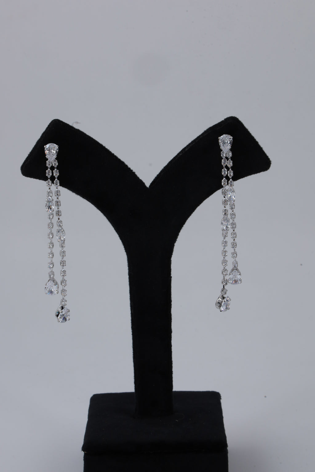 Silver-Tone Crystal Chain Drop Earrings