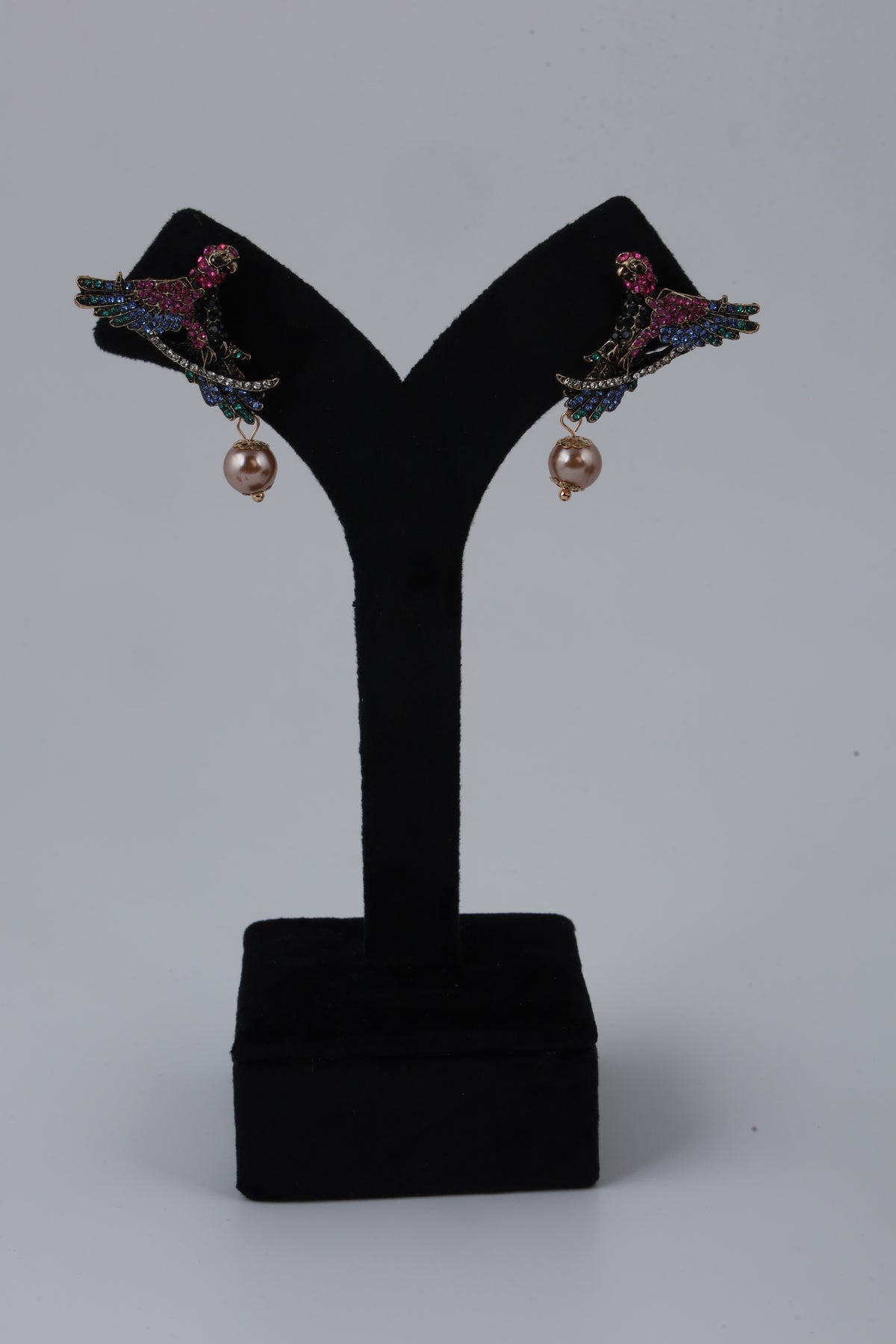 Multicolour Crystal Bird Pearl Drop Earrings