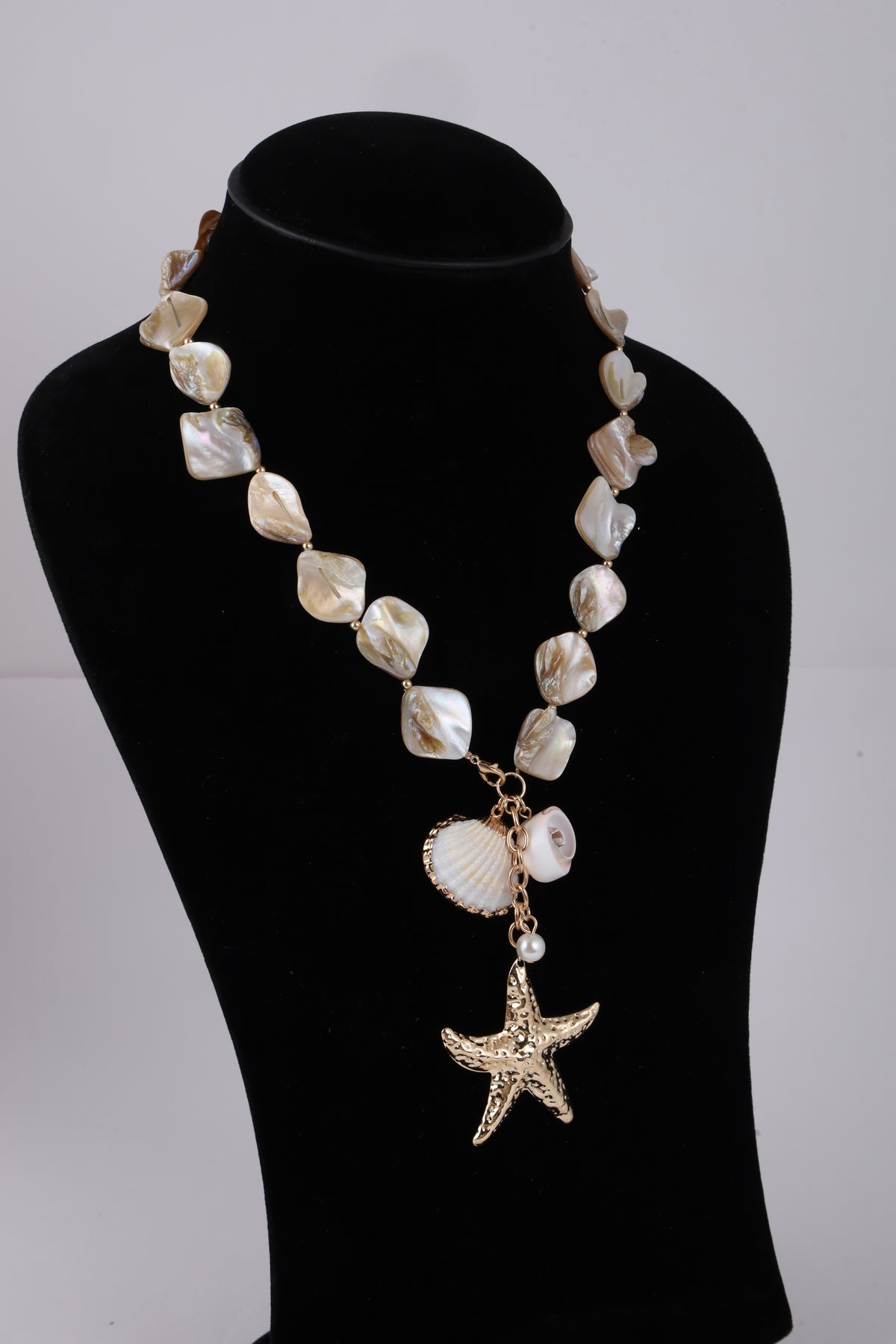 Coastal Pearl Shell Necklace with Starfish Pendant