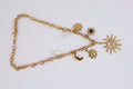 Golden Celestial Charm Necklace with Sun & Moon