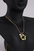 Gold-Tone Green Stone & Pearl Pendant Necklace