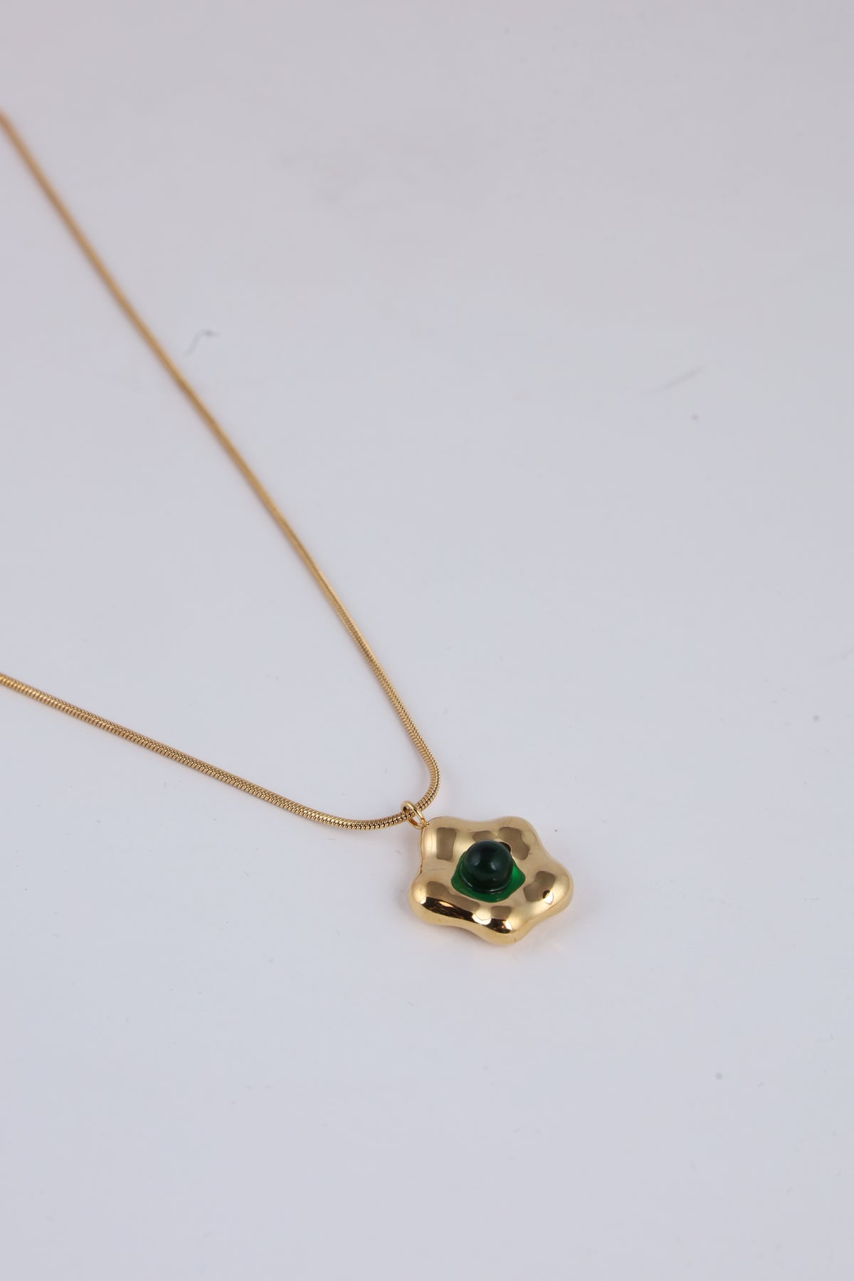 Gold-Tone Green Stone & Pearl Pendant Necklace