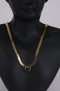 Gold-Tone Herringbone Chain Necklace with Oval Pendant