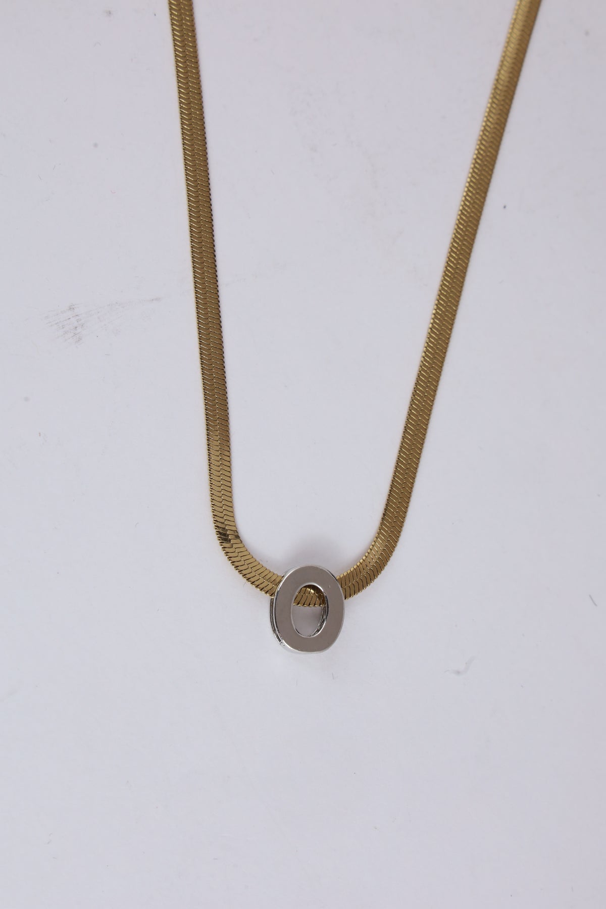 Gold-Tone Herringbone Chain Necklace with Oval Pendant