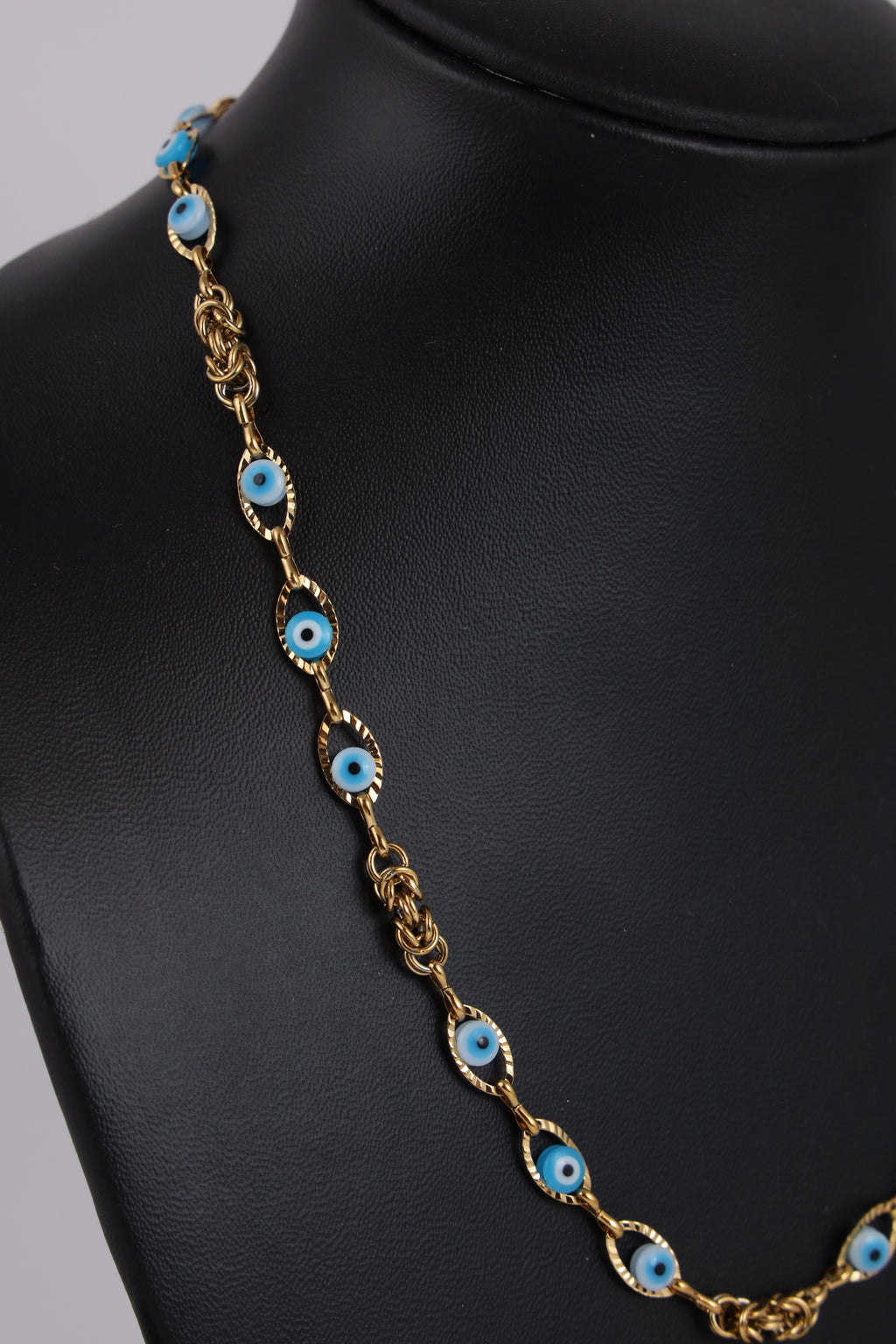 Gold-Tone Evil Eye Link Necklace with Blue Accents
