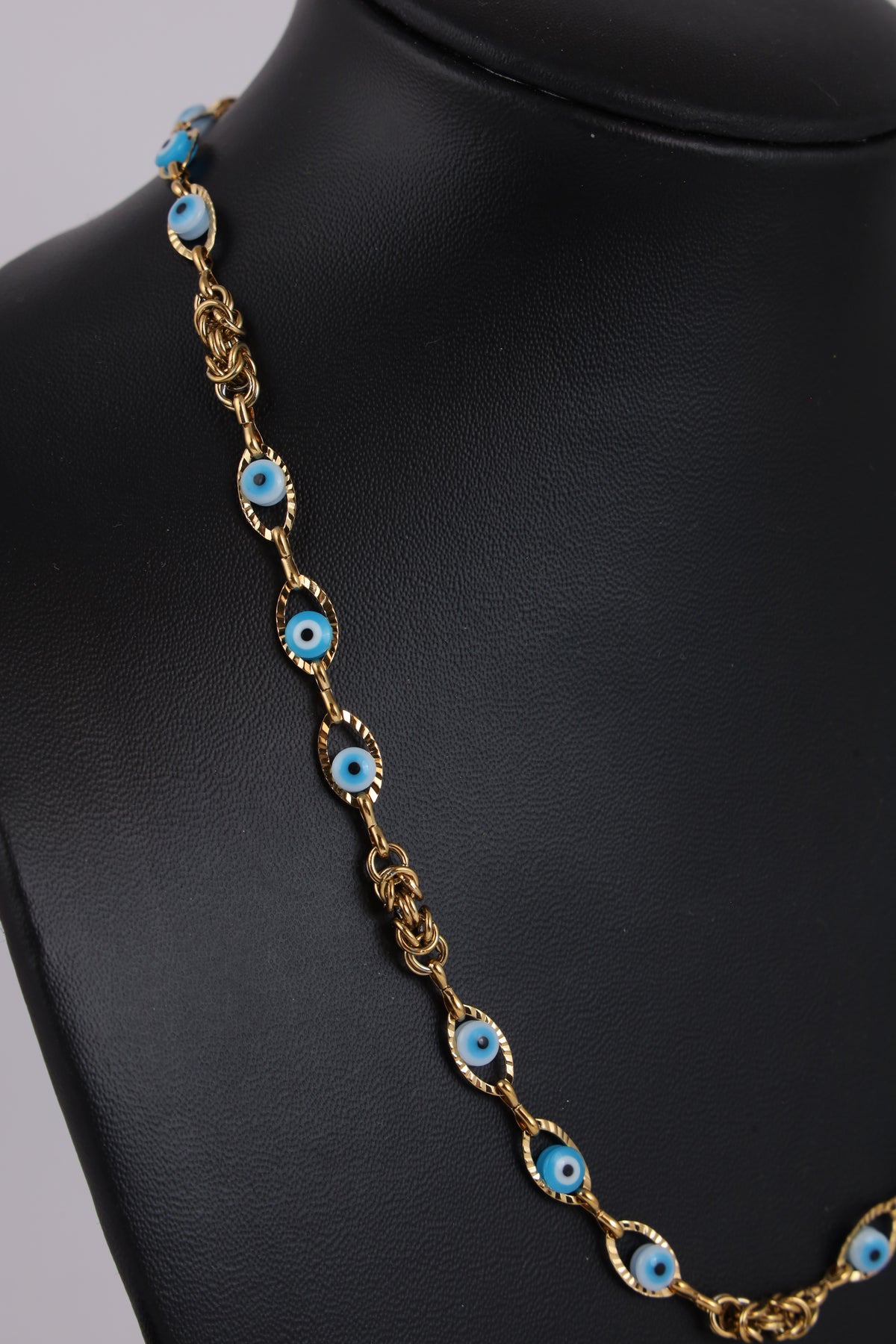 Gold-Tone Evil Eye Link Necklace with Blue Accents