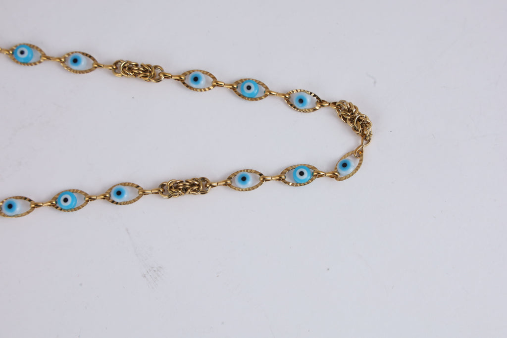 Gold-Tone Evil Eye Link Necklace with Blue Accents