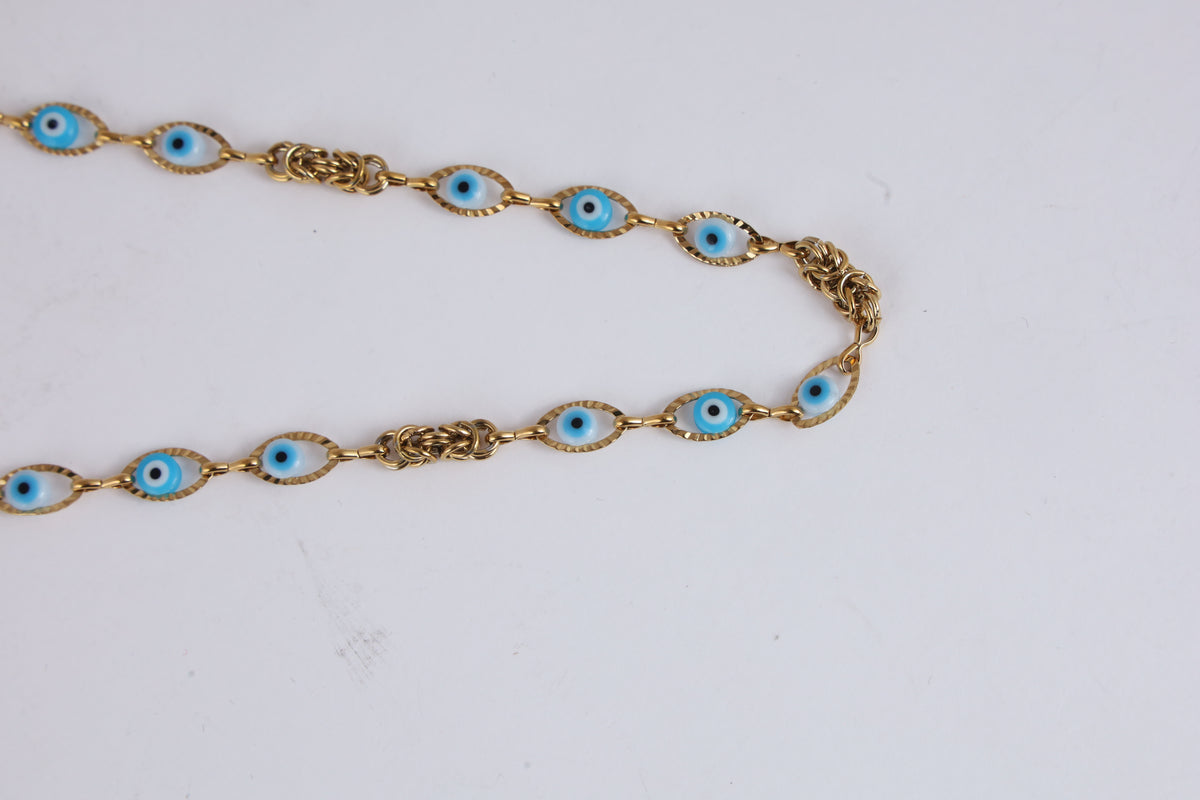 Gold-Tone Evil Eye Link Necklace with Blue Accents
