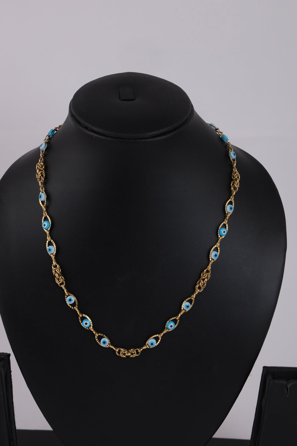 Gold-Tone Evil Eye Link Necklace with Blue Accents