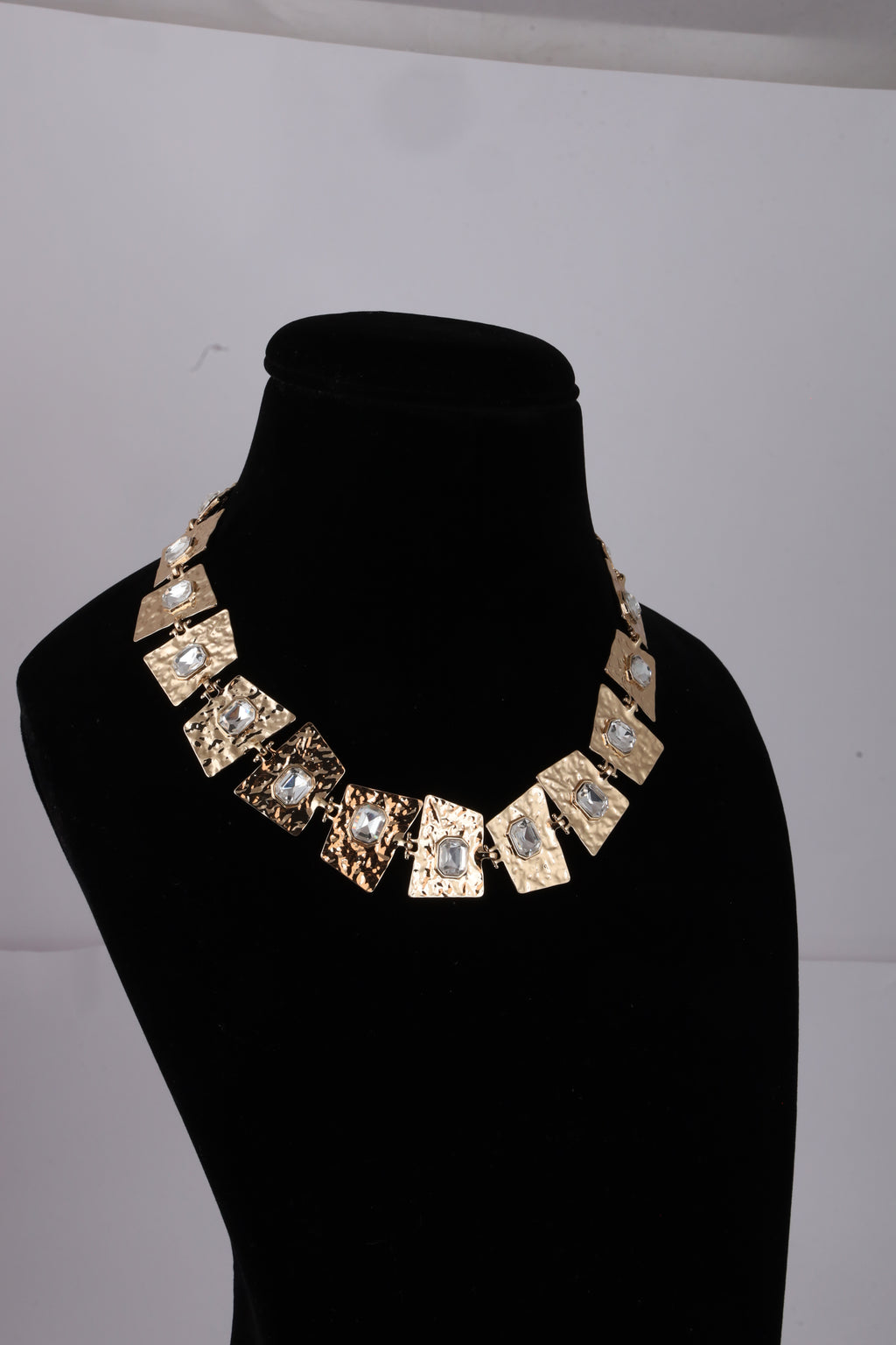 Gold-Tone Geometric Statement Necklace with Crystal Accents