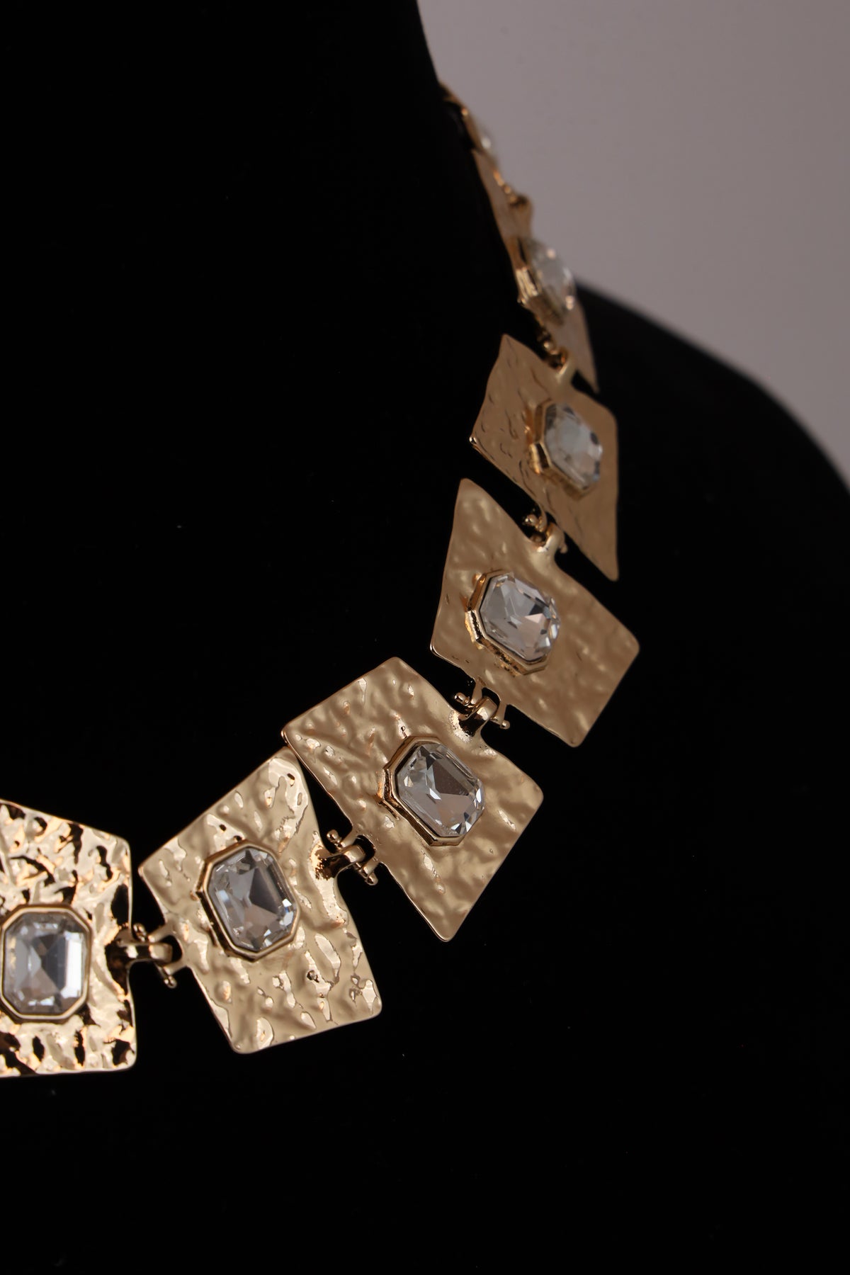 Gold-Tone Geometric Statement Necklace with Crystal Accents
