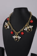Ladybug Charm Necklace with Floral Details