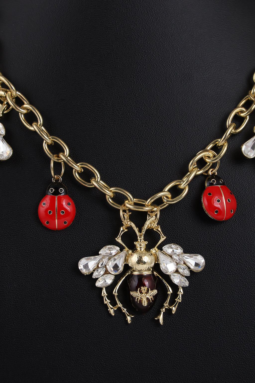 Ladybug Charm Necklace with Floral Details
