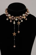 Pearl Choker Necklace with Golden Starfish Charms