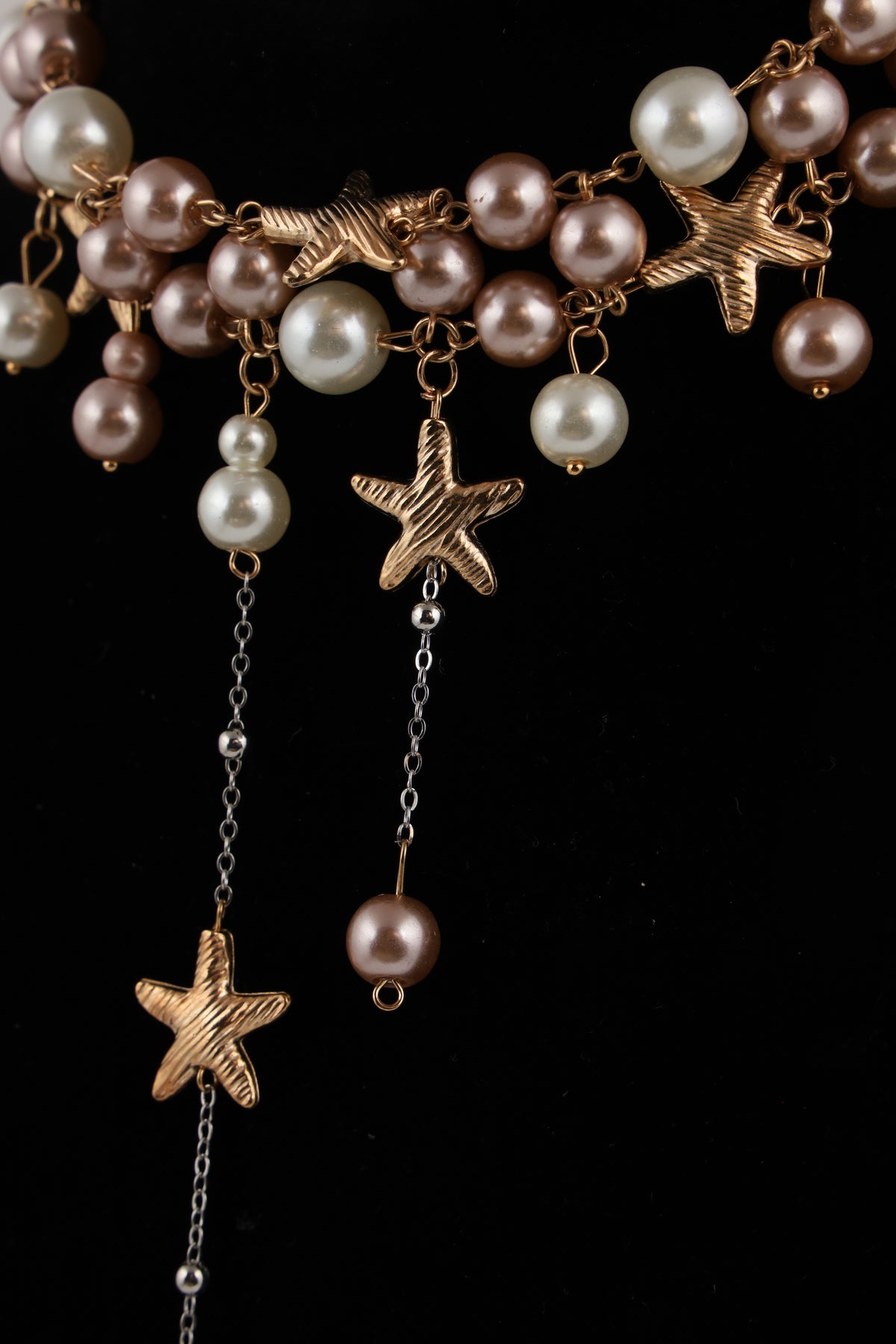 Pearl Choker Necklace with Golden Starfish Charms