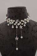 Silver-Tone Pearl Choker Necklace with Starfish Charms