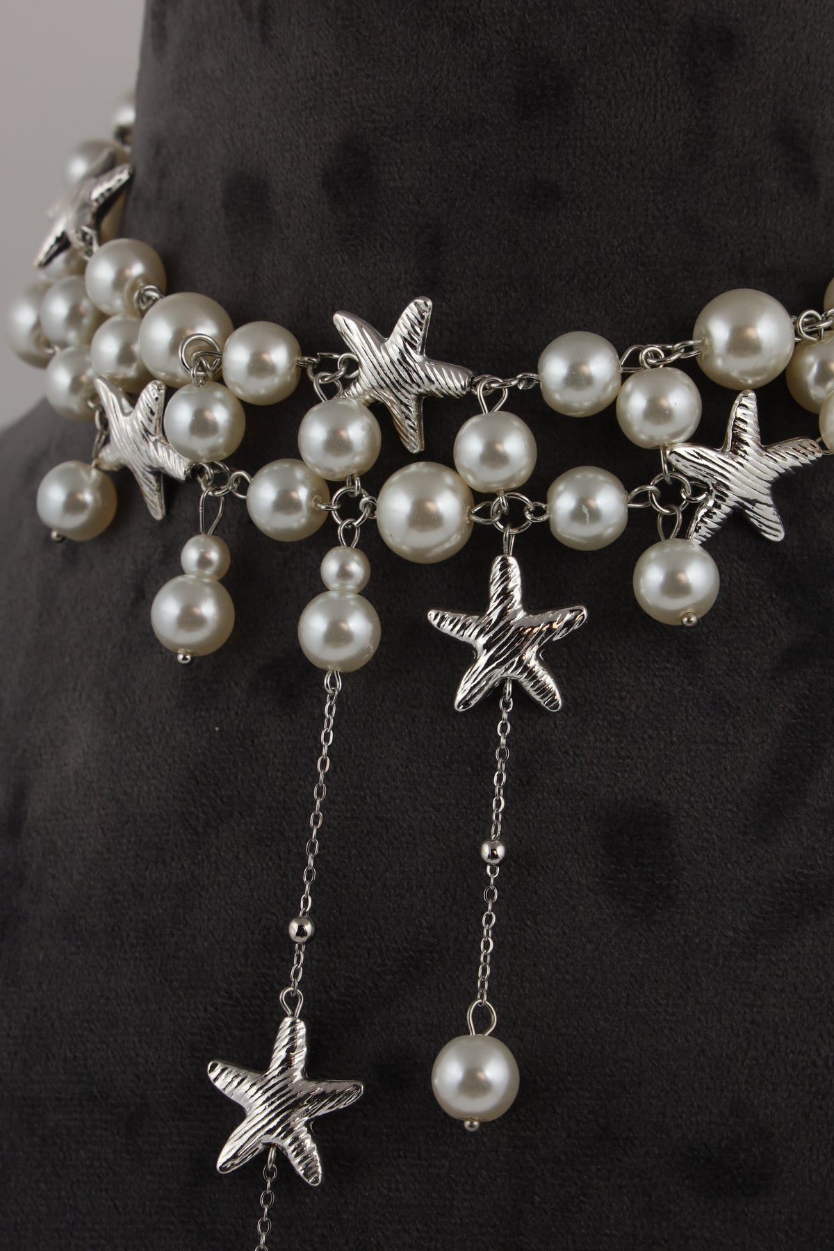 Silver-Tone Pearl Choker Necklace with Starfish Charms