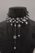 Grey Pearl Choker Necklace with Silver Starfish Charms