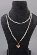 Double Layer Pearl Necklace with Golden Heart