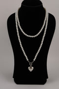 Double Layer Pearl Necklace with Silver Heart