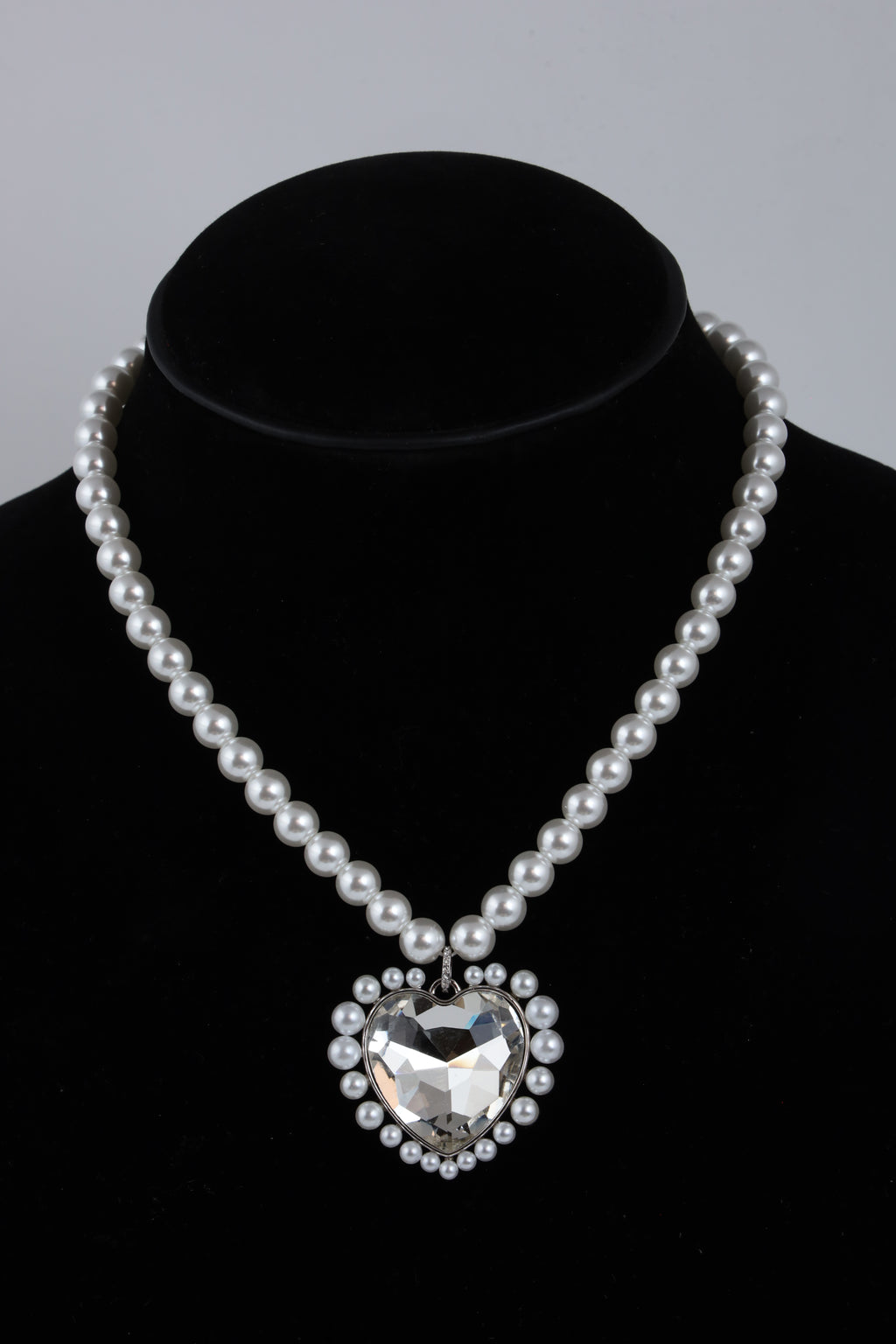 Pearl Necklace with Crystal Heart Pendant