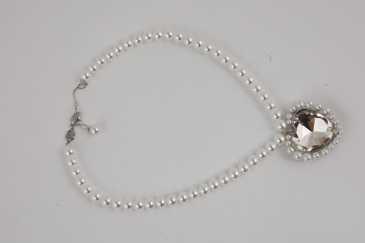 Pearl Necklace with Crystal Heart Pendant