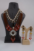 Red Beaded Necklace Set with Matching Earrings