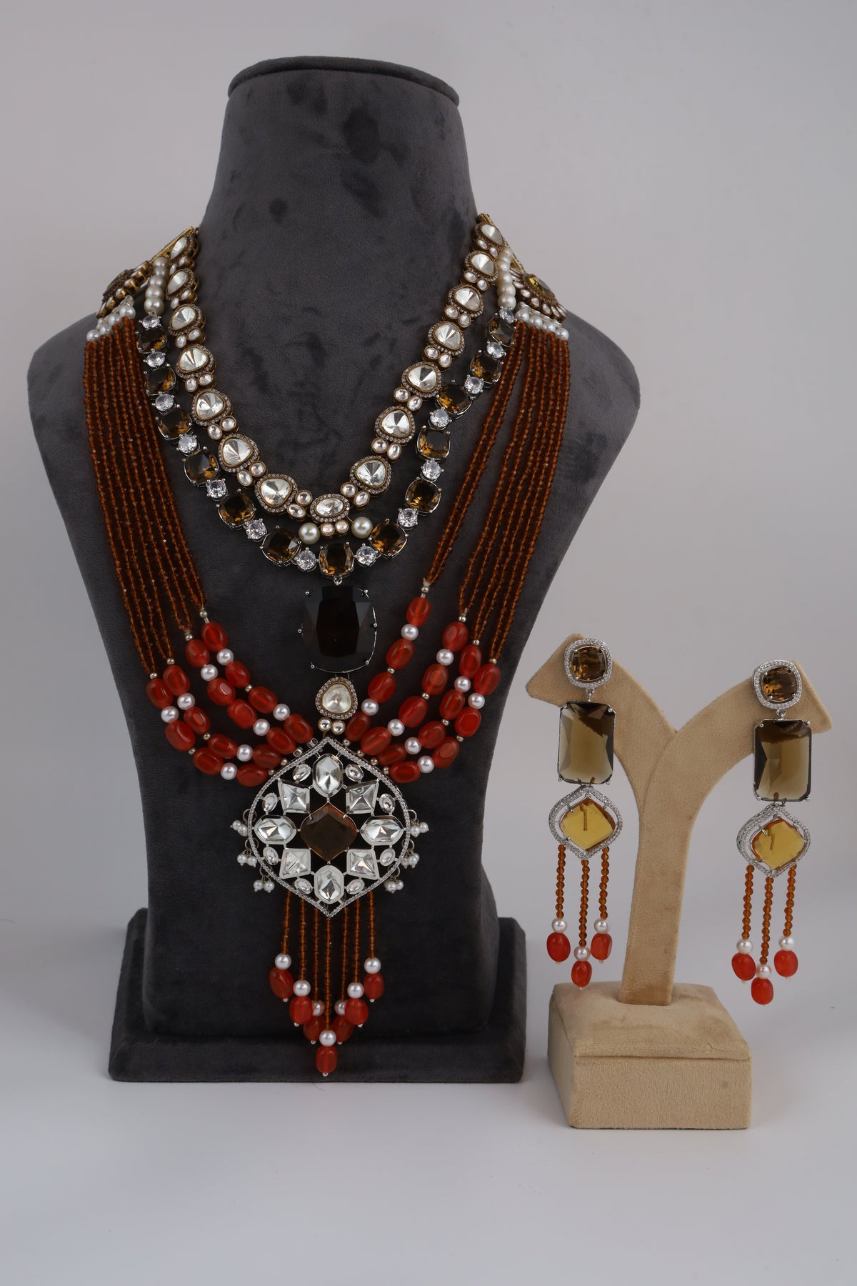 Red Beaded Necklace Set with Matching Earrings