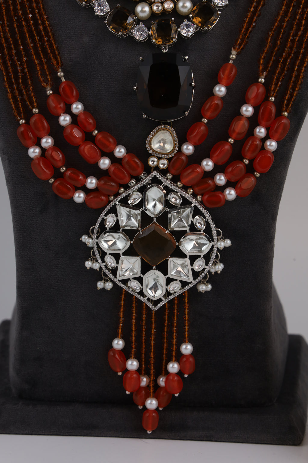 Red Beaded Necklace Set with Matching Earrings