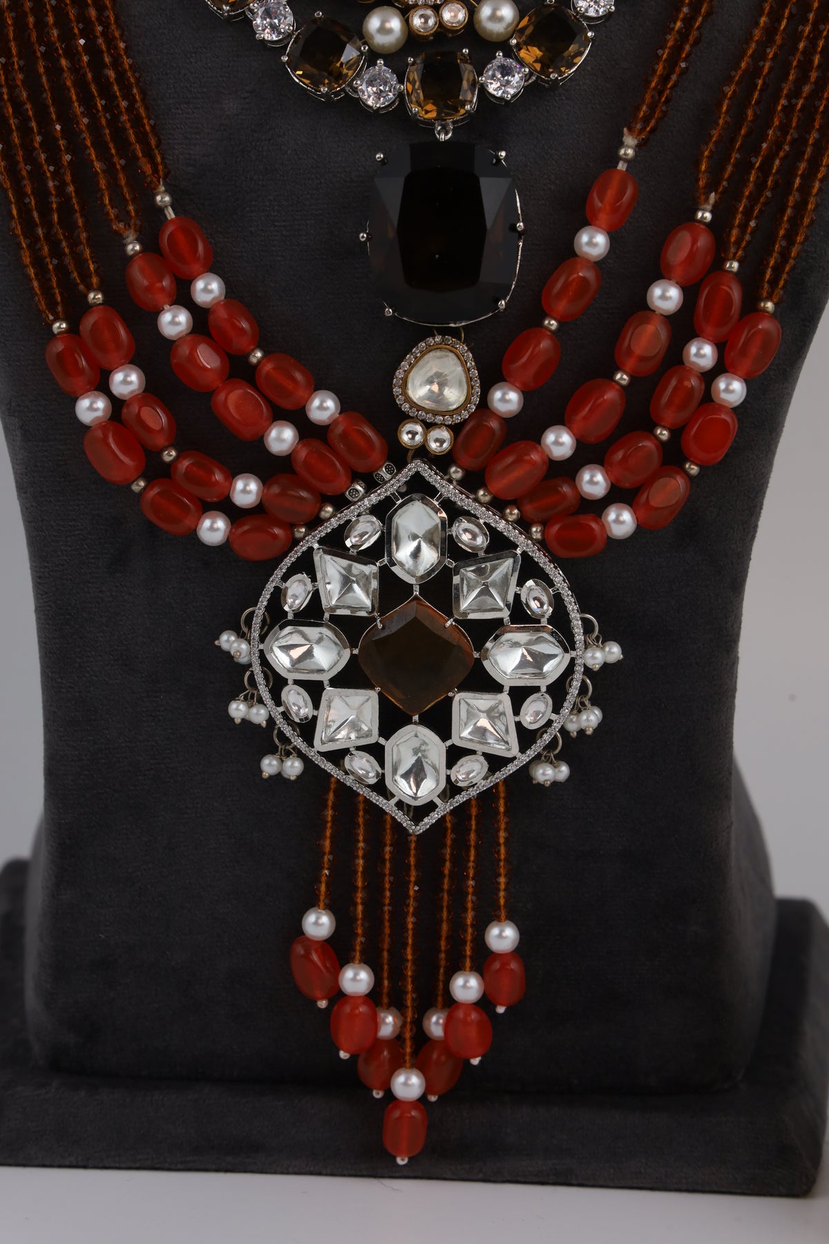 Red Beaded Necklace Set with Matching Earrings