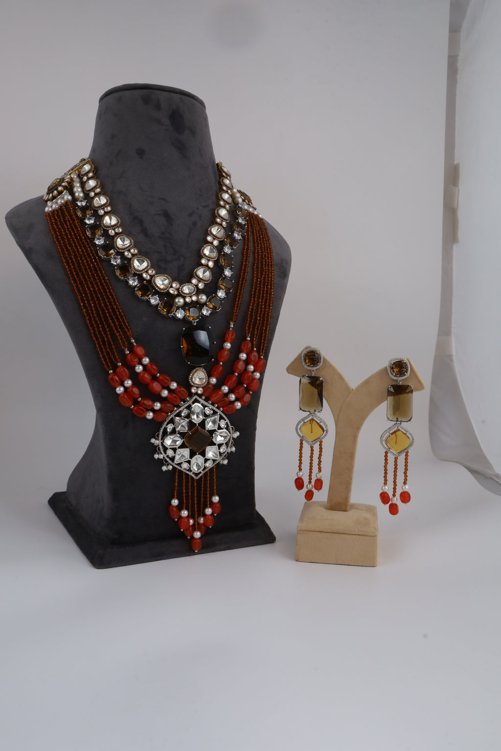 Red Beaded Necklace Set with Matching Earrings