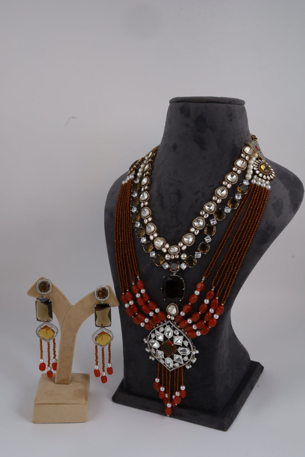 Red Beaded Necklace Set with Matching Earrings