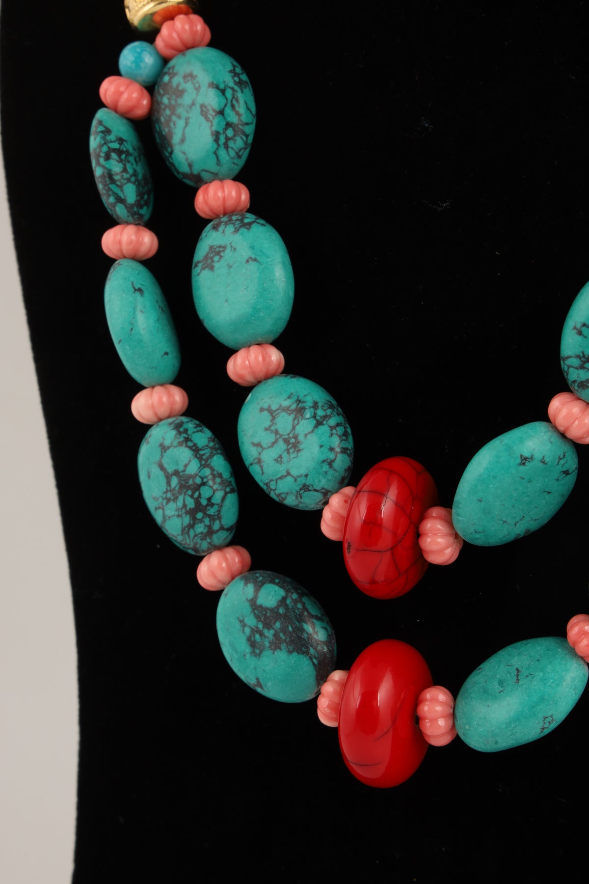 Turquoise Beaded Necklace with Coral Accents
