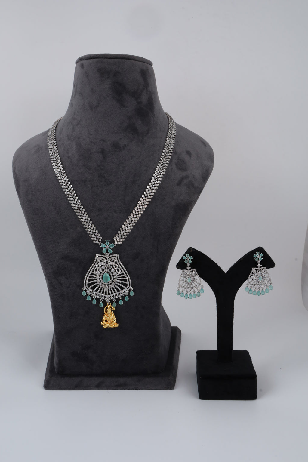 Silver-Tone Statement Necklace Set with Turquoise Accents & Matching Earrings