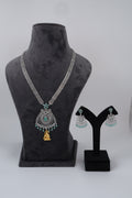 Silver-Tone Statement Necklace Set with Turquoise Accents & Matching Earrings