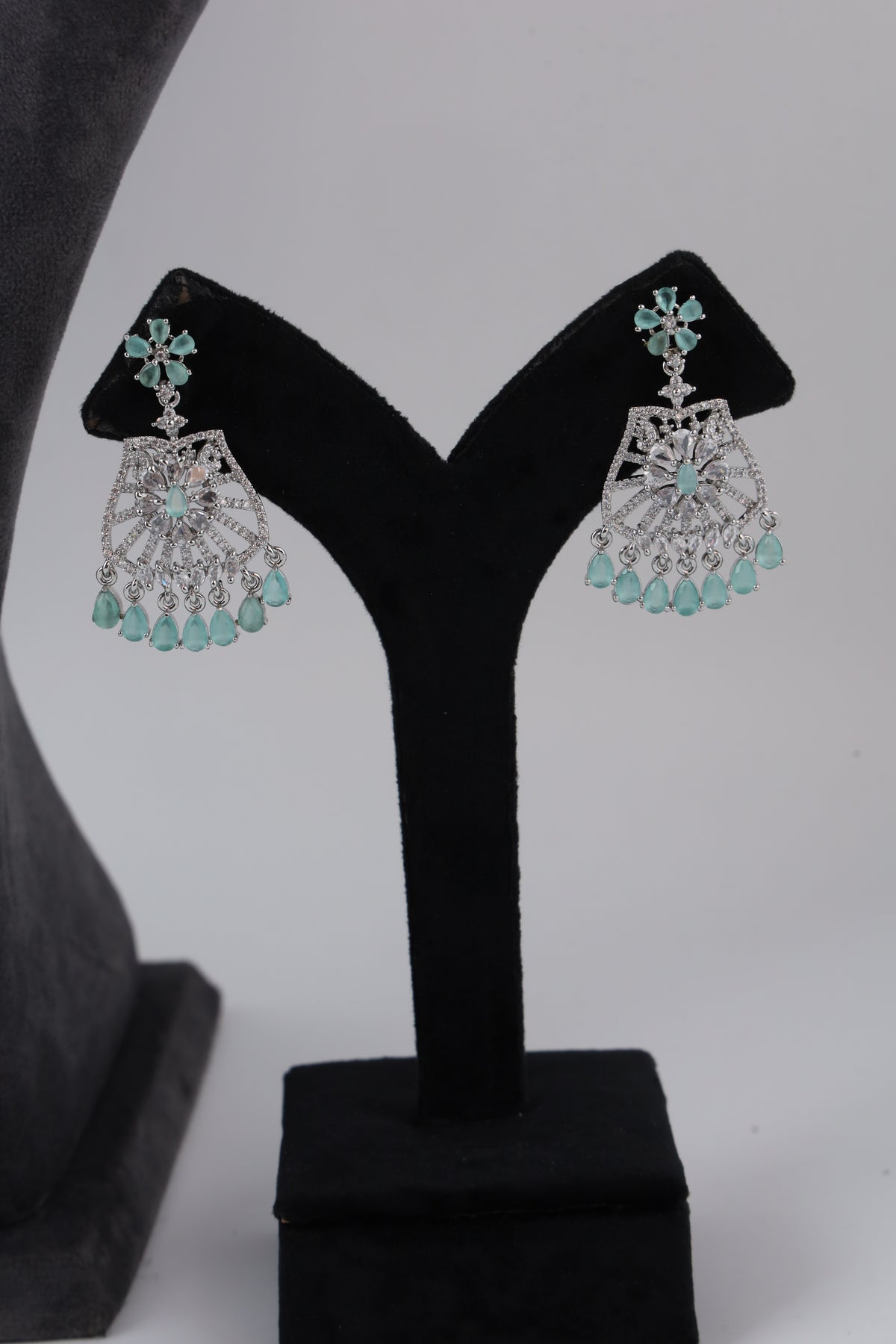 Silver-Tone Statement Necklace Set with Turquoise Accents & Matching Earrings
