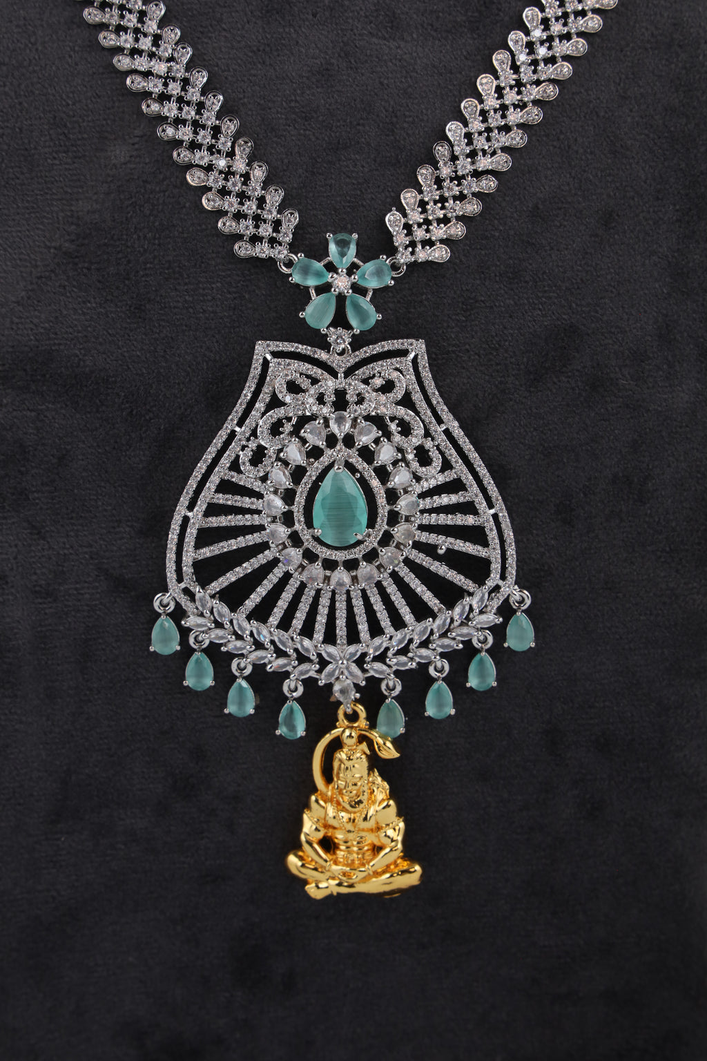 Silver-Tone Statement Necklace Set with Turquoise Accents & Matching Earrings