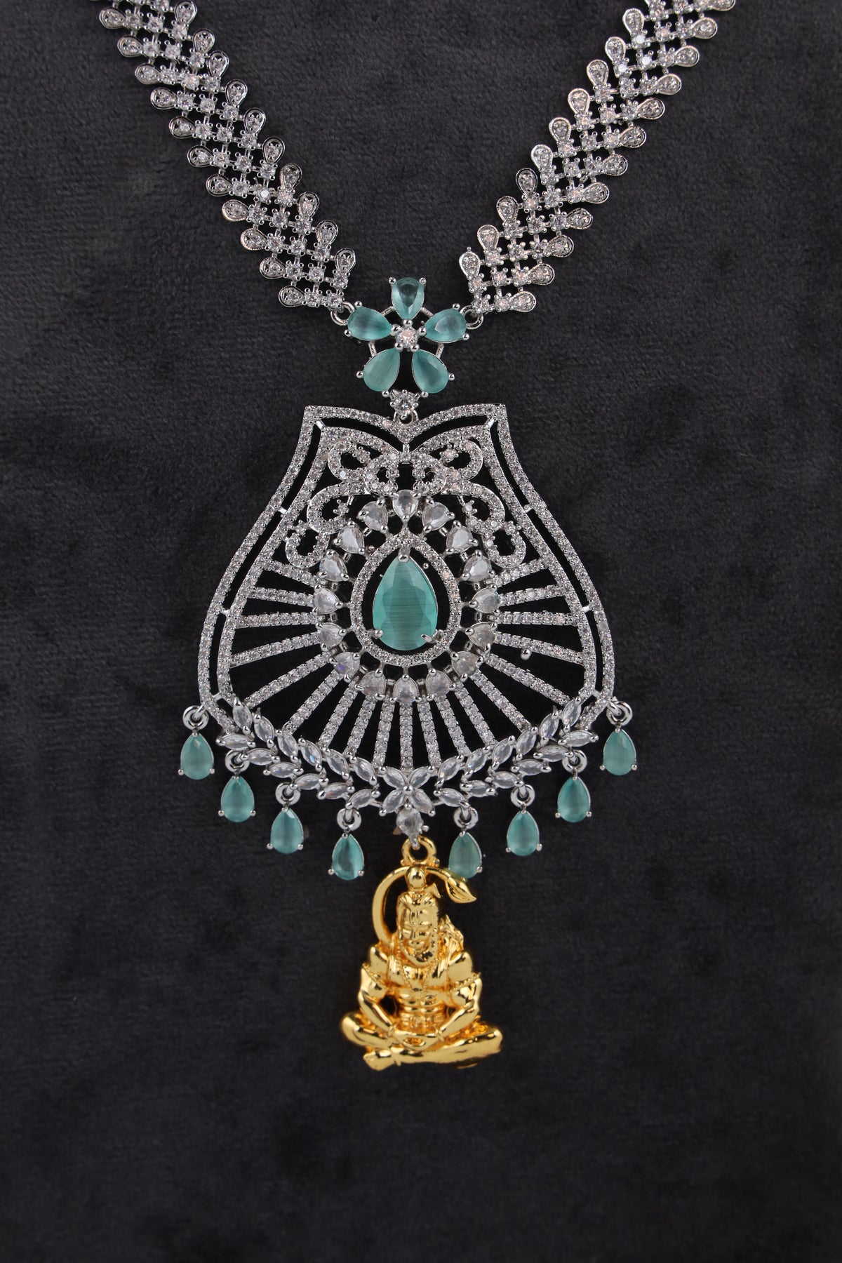 Silver-Tone Statement Necklace Set with Turquoise Accents & Matching Earrings