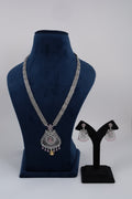 Silver-Tone Statement Necklace Set with Pink Accents & Matching Earrings