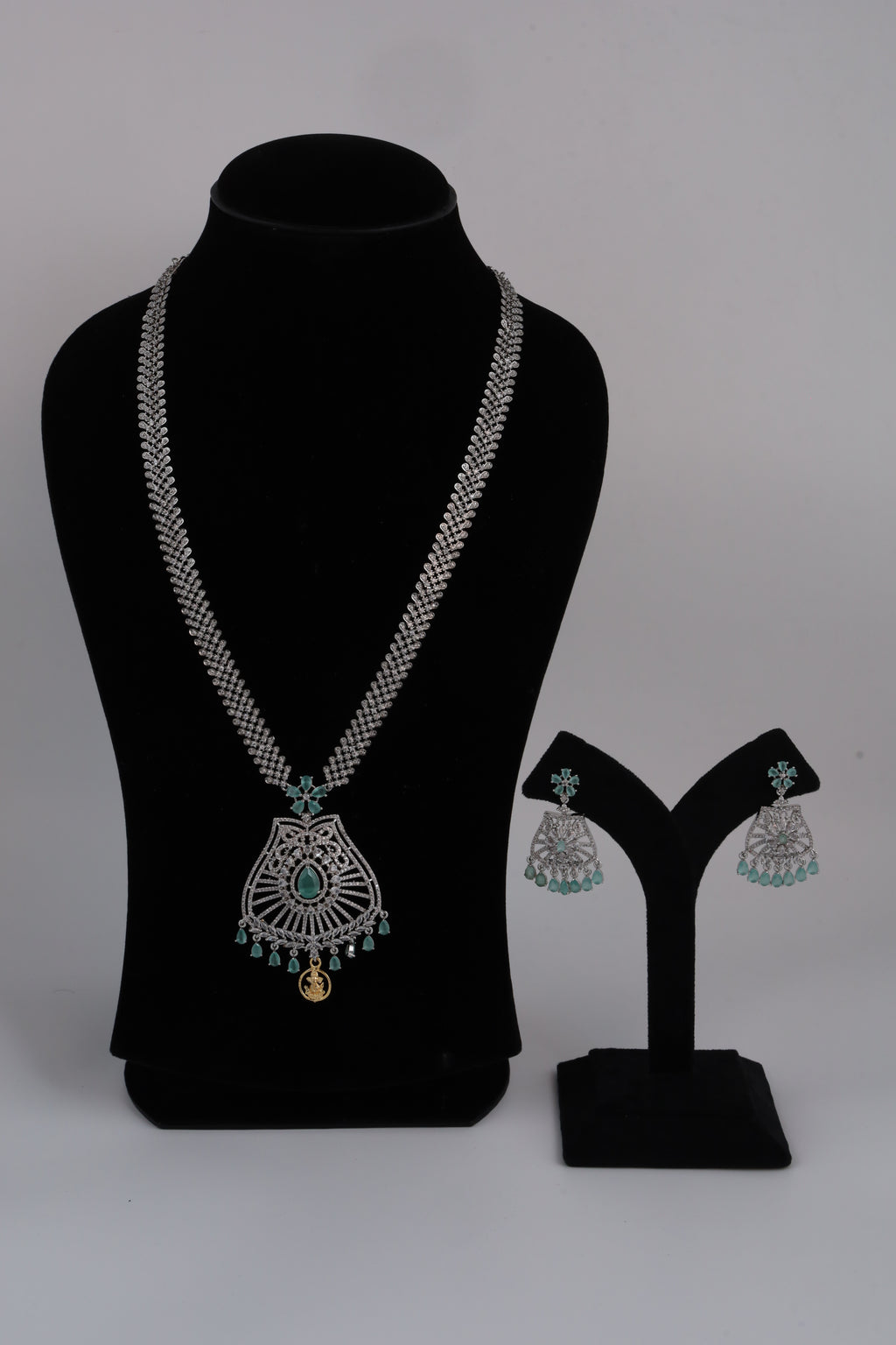 Silver-Tone Statement Necklace Set with Turquoise Accents & Matching Earrings
