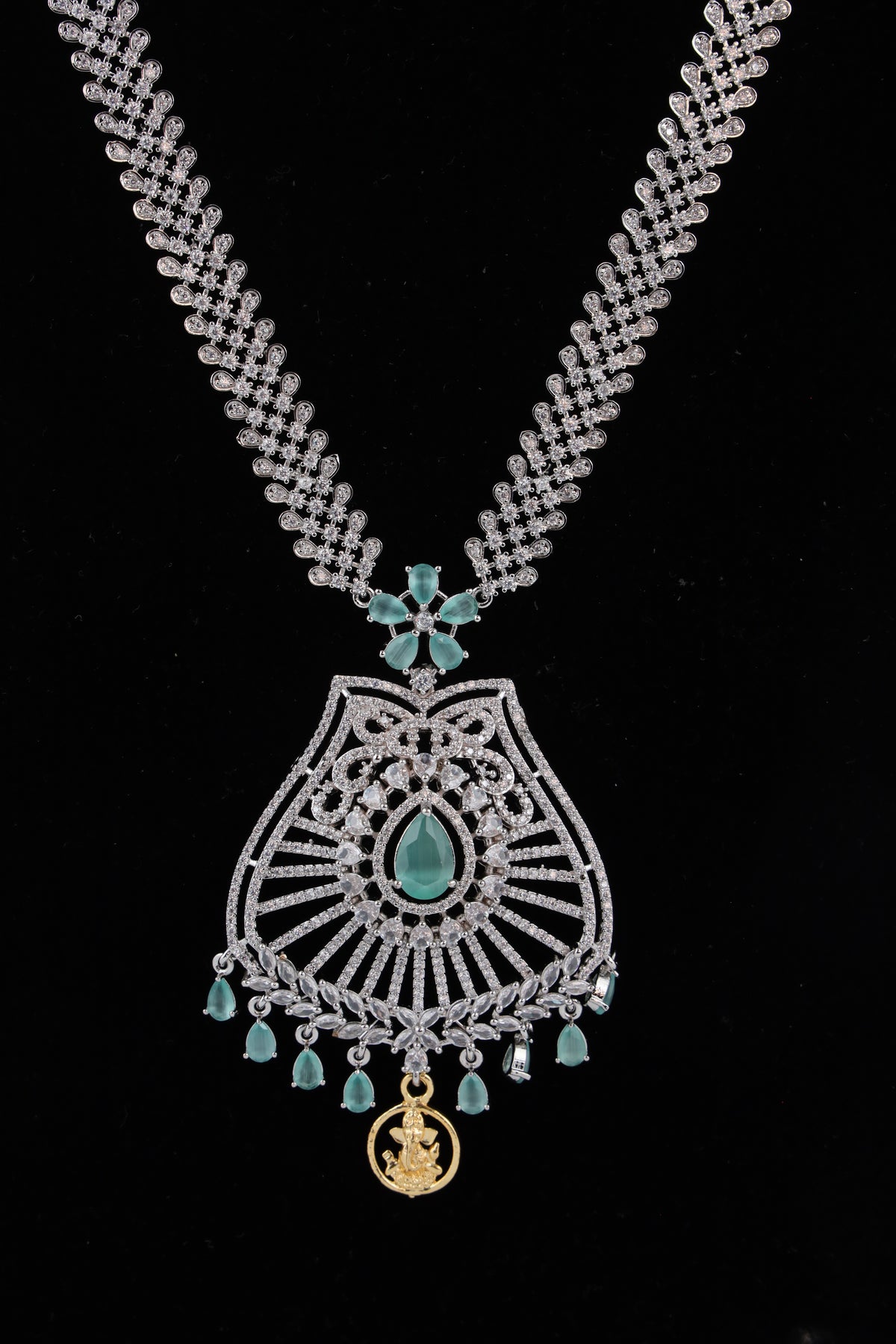 Silver-Tone Statement Necklace Set with Turquoise Accents & Matching Earrings