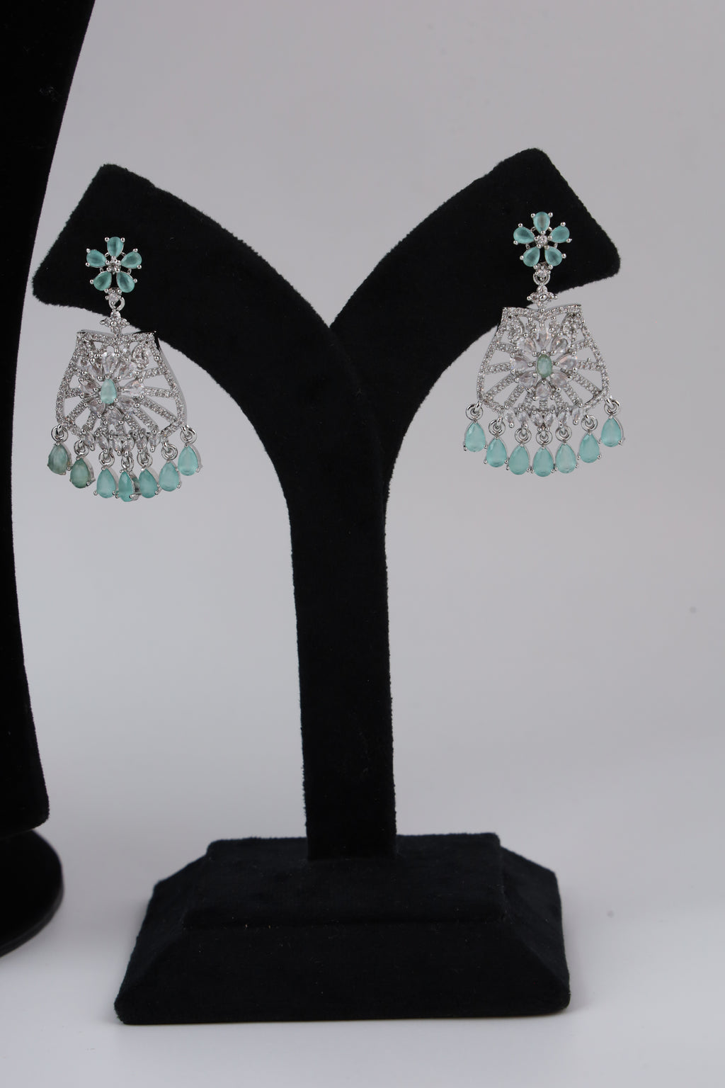 Silver-Tone Statement Necklace Set with Turquoise Accents & Matching Earrings