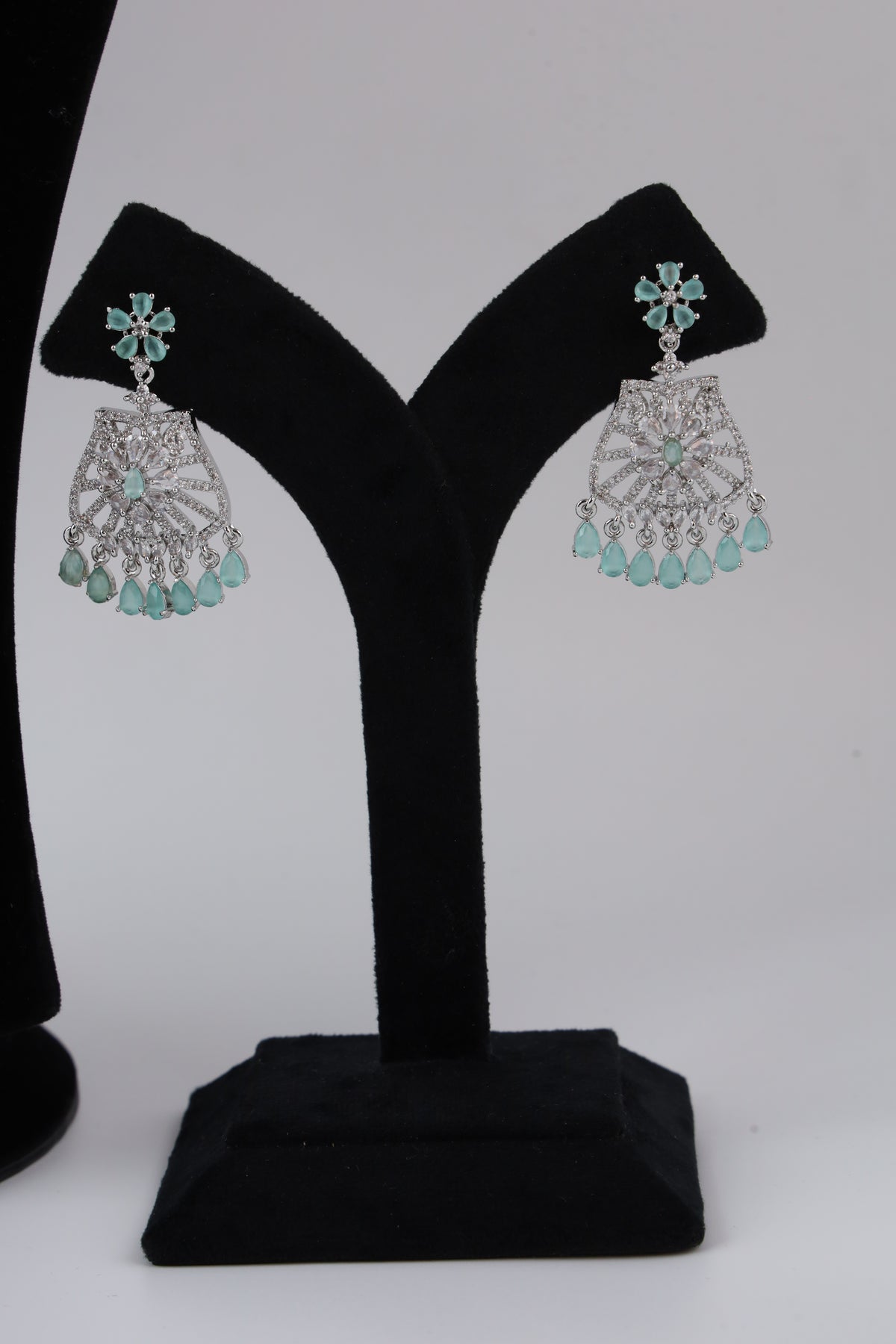 Silver-Tone Statement Necklace Set with Turquoise Accents & Matching Earrings