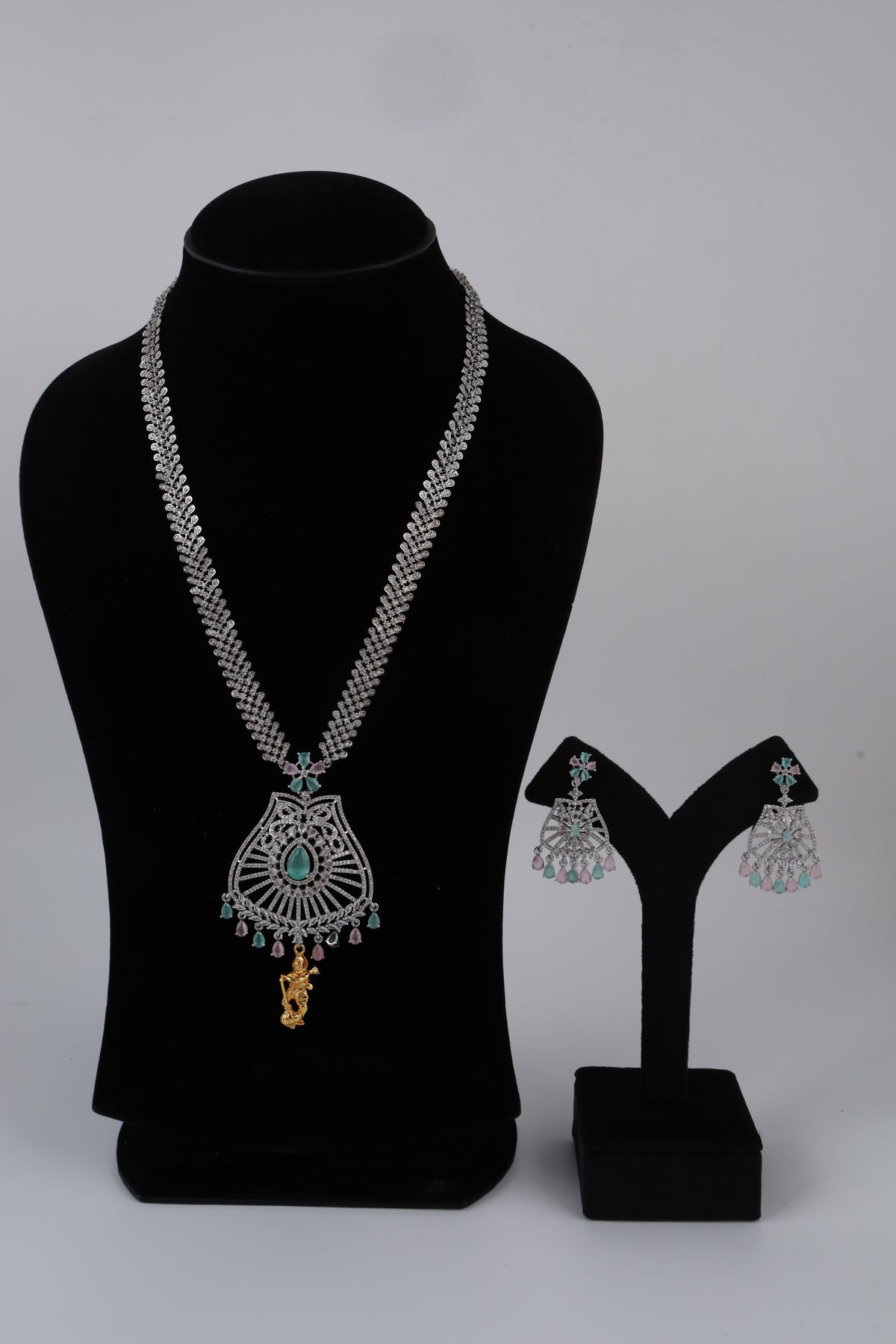 Silver-Tone Turquoise Necklace Set with Earrings