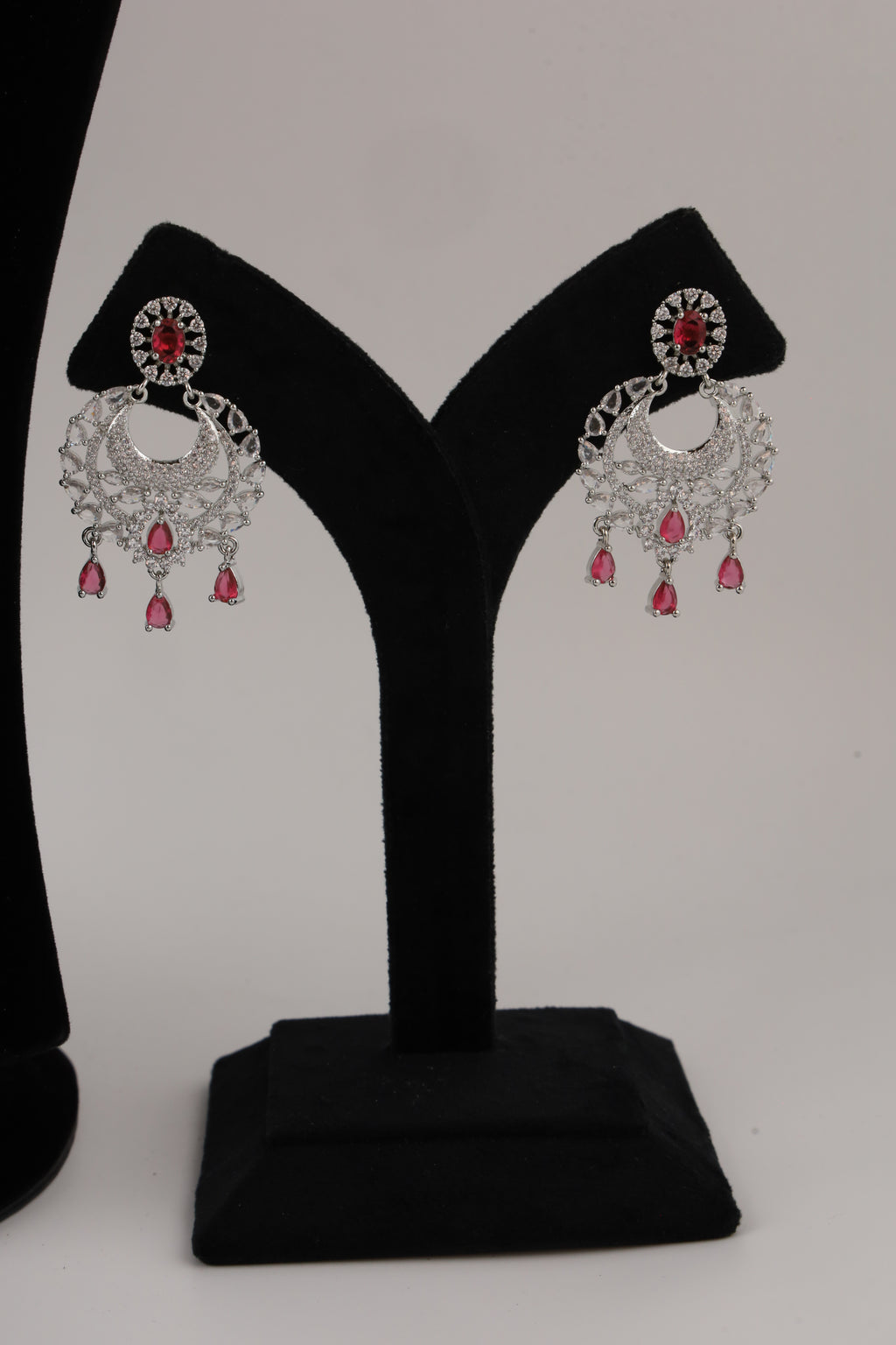 Silver-Tone Statement Necklace Set with Red Accents & Matching Earrings