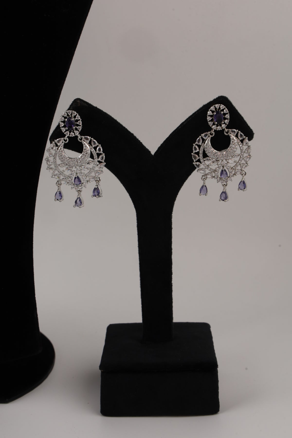 Silver-Tone Statement Necklace Set with Purple Accents & Matching Earrings