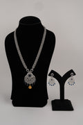 Silver-Tone Statement Necklace Set with Blue Accents & Matching Earrings